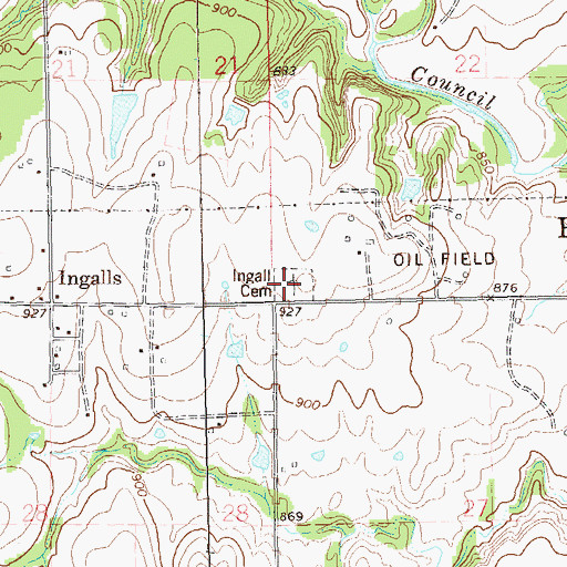 Topographic Map of Ingall Cemetery, OK