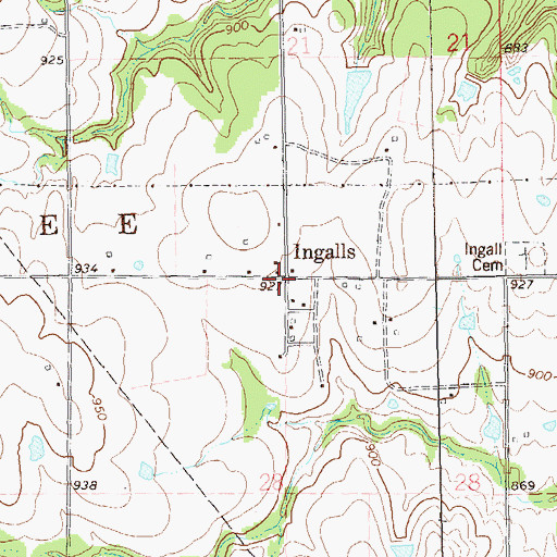 Topographic Map of Ingalls, OK