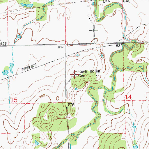 Topographic Map of Iowa Indian Cemetery, OK