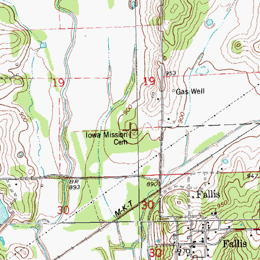 Topographic Map of Iowa Mission Cemetery, OK