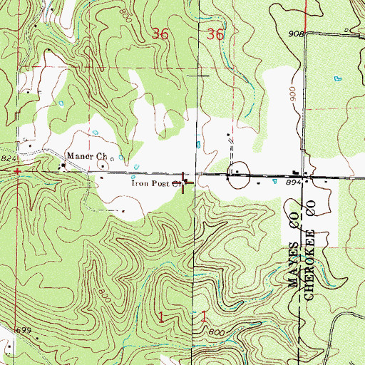 Topographic Map of Iron Post Church, OK