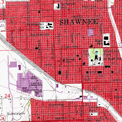 Topographic Map of Irving School, OK