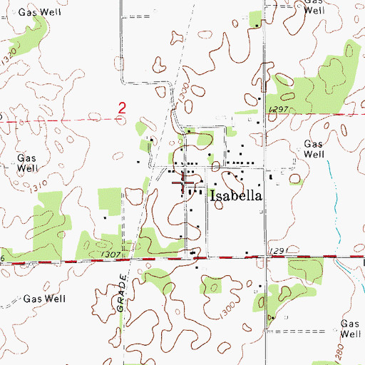 Topographic Map of Isabella, OK