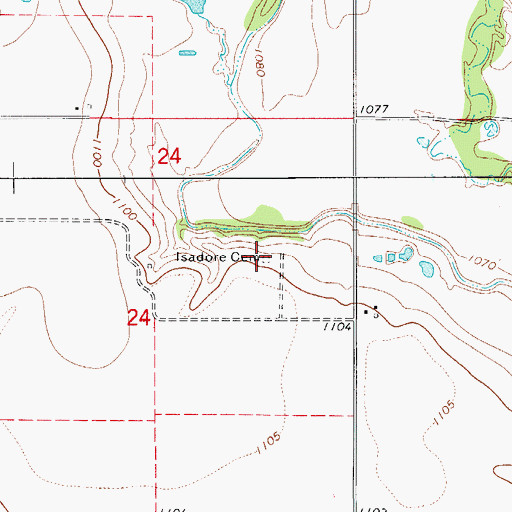 Topographic Map of Isadore Cemetery, OK
