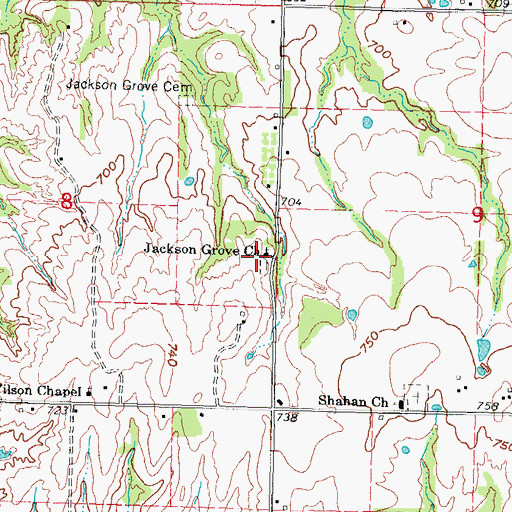 Topographic Map of Jackson Grove Cemetery, OK