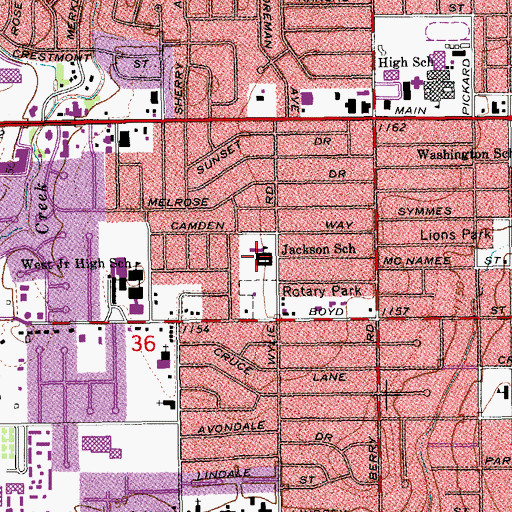 Topographic Map of Jackson Elementary School, OK