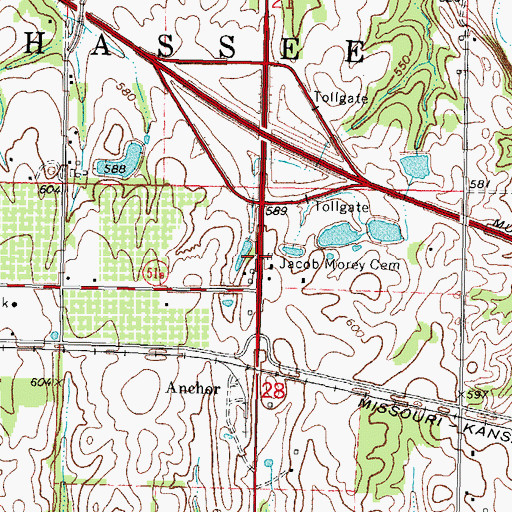 Topographic Map of Jacob Morey Cemetery, OK