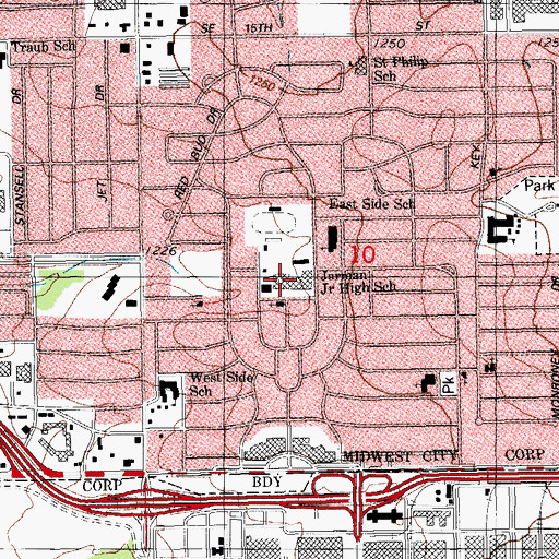 Topographic Map of Jarman Middle School, OK
