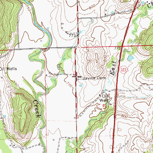 Topographic Map of Javine Cemetery, OK