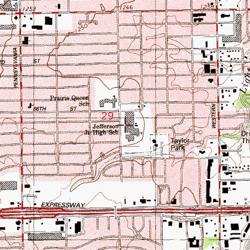 Topographic Map of Jefferson Middle School, OK
