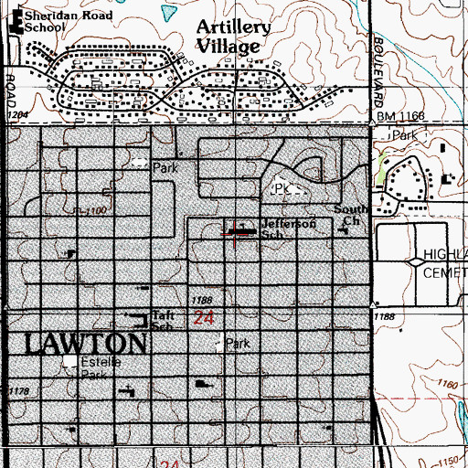 Topographic Map of Jefferson School, OK