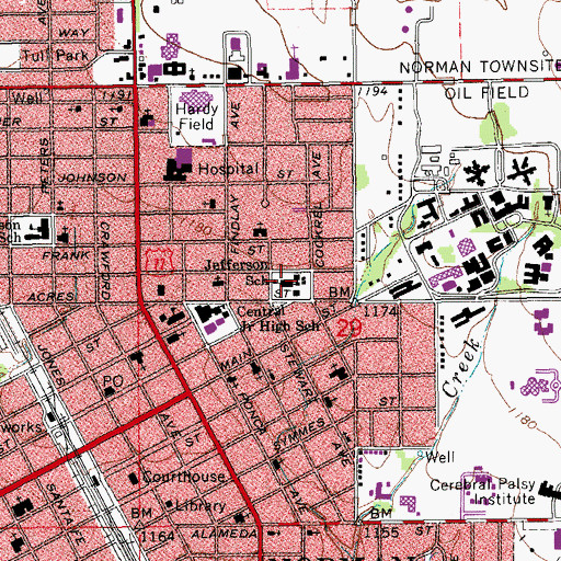 Topographic Map of Jefferson Elementary School, OK