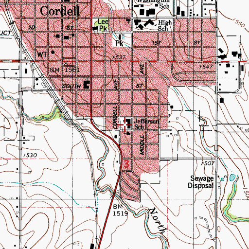 Topographic Map of Jefferson School, OK