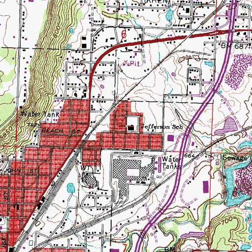 Topographic Map of Jefferson School, OK