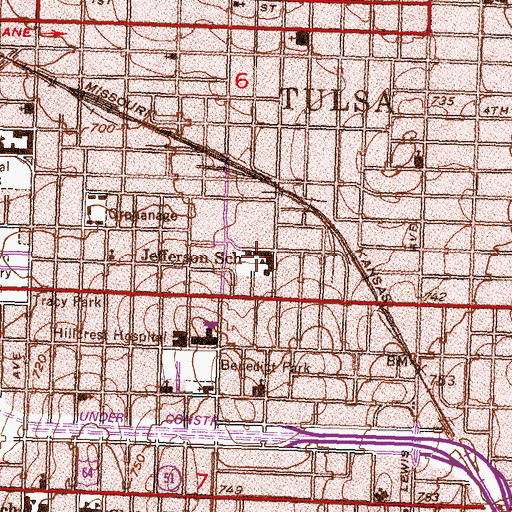 Topographic Map of Jefferson School, OK