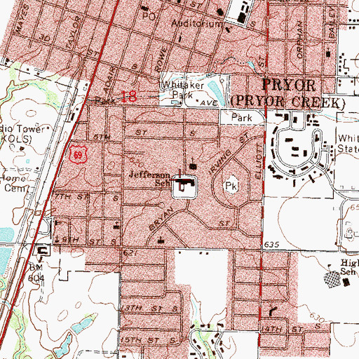 Topographic Map of Jefferson Elementary School, OK