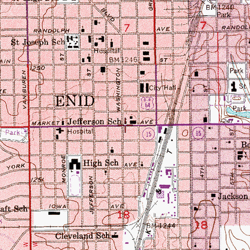 Topographic Map of Jefferson School, OK
