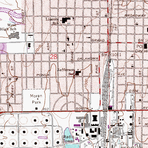 Topographic Map of Jefferson School, OK