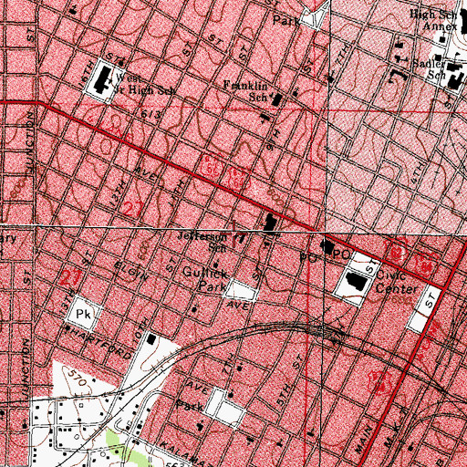 Topographic Map of Jefferson School, OK