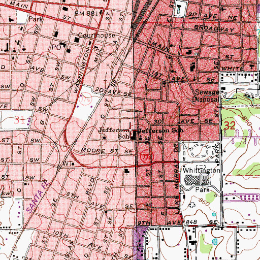 Topographic Map of Jefferson Elementary School, OK