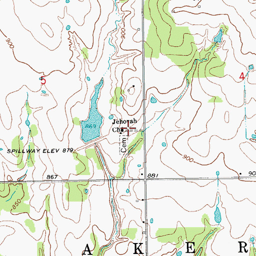 Topographic Map of Jehovah Church, OK