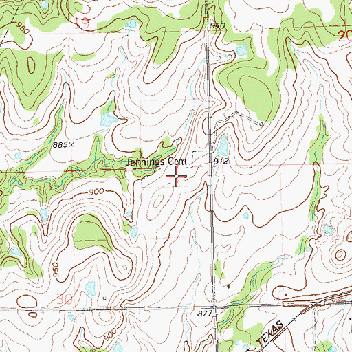 Topographic Map of Jennings Cemetery, OK