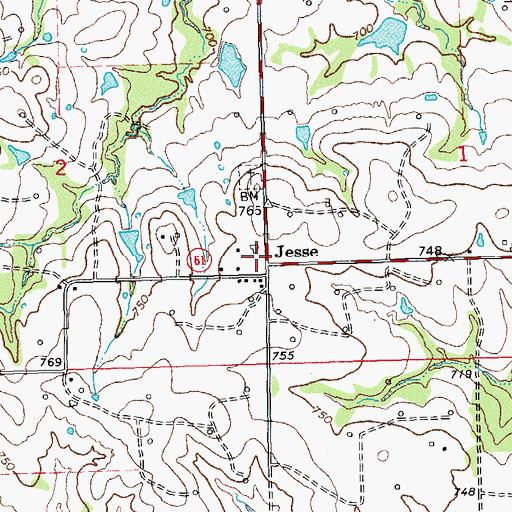 Topographic Map of Jesse, OK