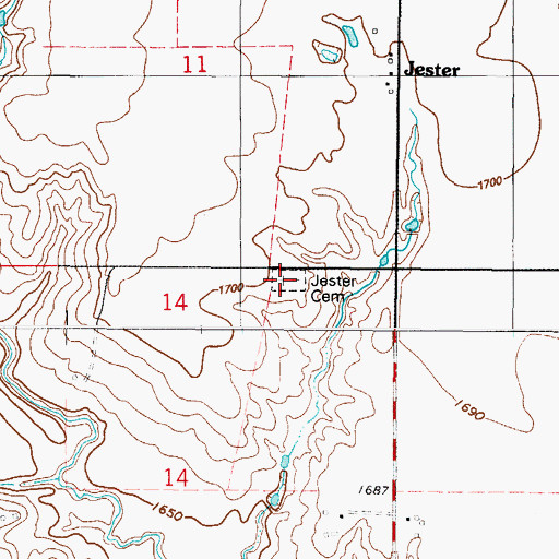 Topographic Map of Jester Cemetery, OK