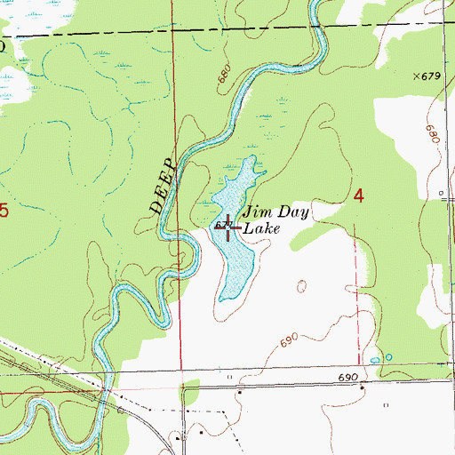 Topographic Map of Jim Day Lake, OK