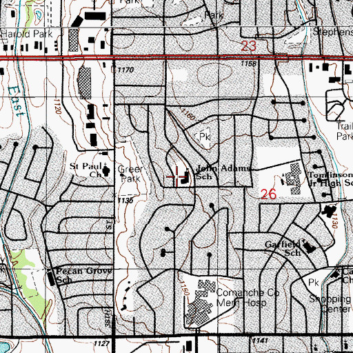 Topographic Map of Adams Elementary School, OK