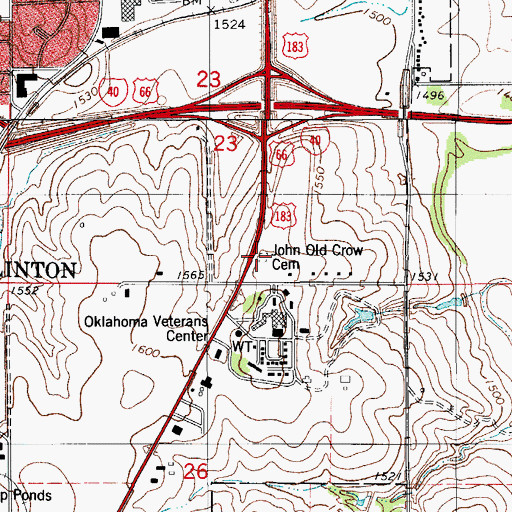 Topographic Map of John Old Crow Cemetery, OK