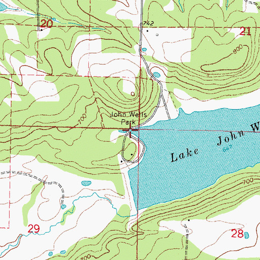 Topographic Map of John Wells Park, OK