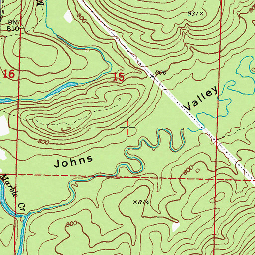 Topographic Map of Johns Valley, OK