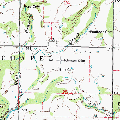 Topographic Map of Johnson Cemetery, OK