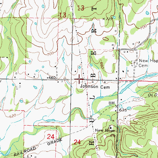 Topographic Map of Johnson Cemetery, OK
