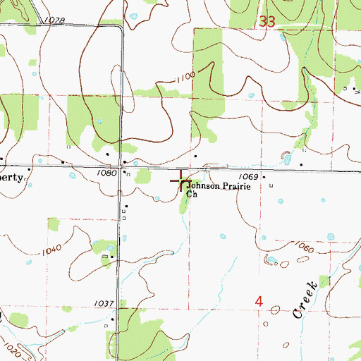 Topographic Map of Johnson Prairie Church, OK