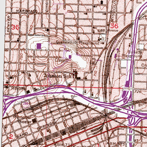 Topographic Map of Johnson School, OK