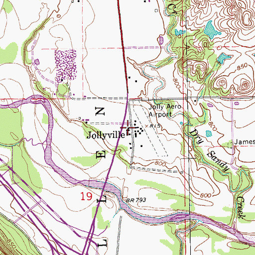 Topographic Map of Jollyville, OK