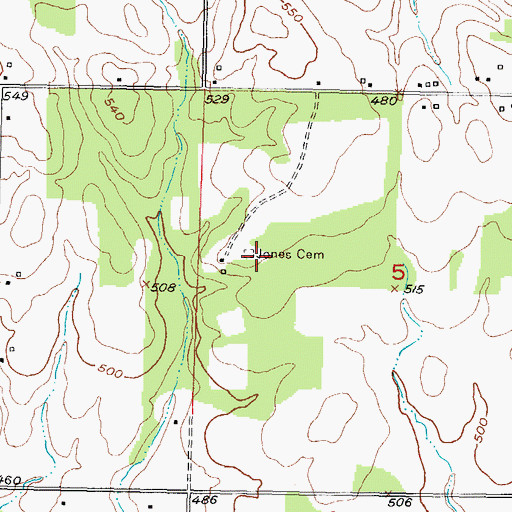 Topographic Map of Jones Cemetery, OK