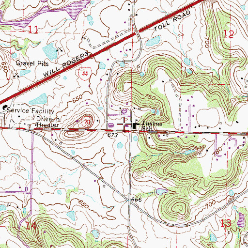 Topographic Map of Justus - Tiawah Elementary School North Campus, OK
