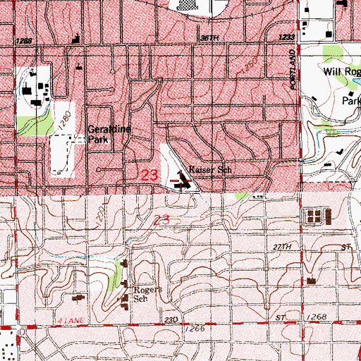 Topographic Map of Kaiser Elementary School, OK