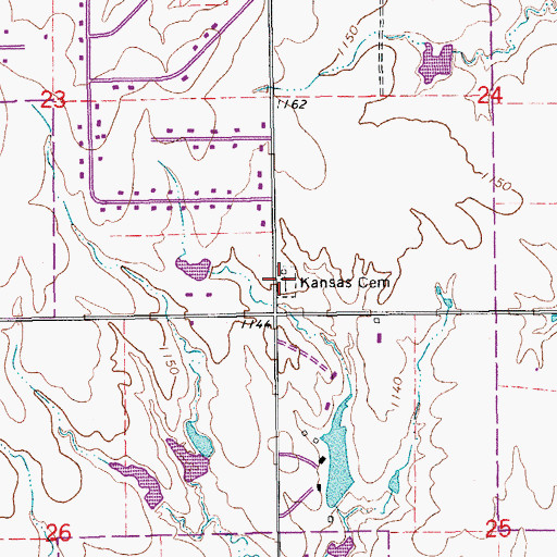 Topographic Map of Kansas Cemetery, OK