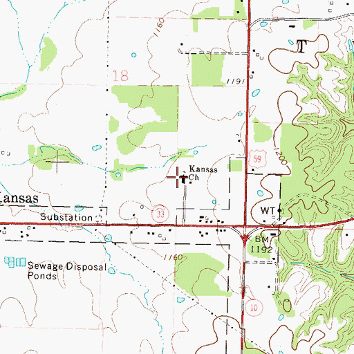 Topographic Map of Kansas Church, OK