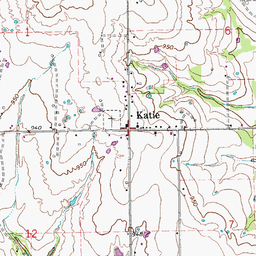 Topographic Map of Katie, OK