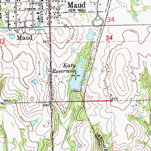 Topographic Map of Katy Reservoir, OK