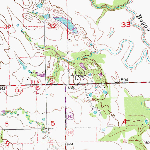 Topographic Map of Keel Cemetery, OK