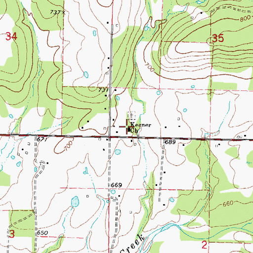 Topographic Map of Keener Church, OK