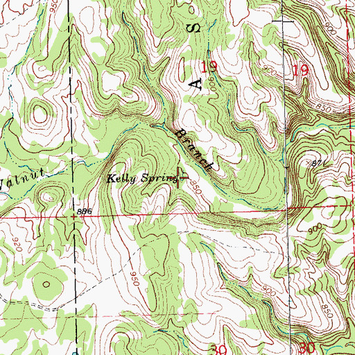 Topographic Map of Kelly Spring, OK