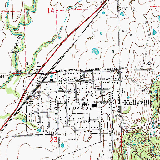 Topographic Map of Kellyville, OK