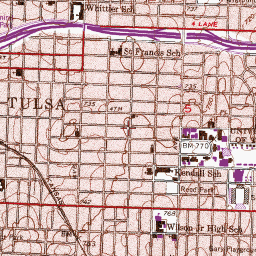 Topographic Map of Kendall - Whittier Elementary School, OK